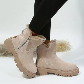 Women's Snow Boots Winter Warm Foldable Plush Tube Short Boot Solid Color Round-toe Platform Shoes