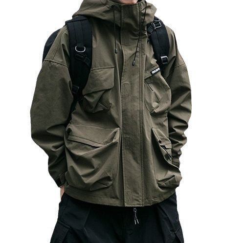 Hooded Jacket Men's Loose Three-dimensional Pocket Functional Windproof Jacket Casual Clothing