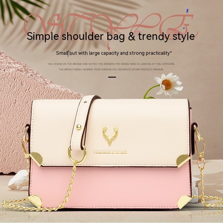 Fashion Color Contrast Deer Head Chain Crossbody Bag