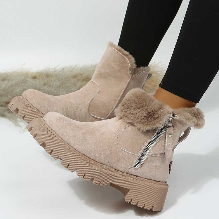 Women's Snow Boots Winter Warm Foldable Plush Tube Short Boot Solid Color Round-toe Platform Shoes