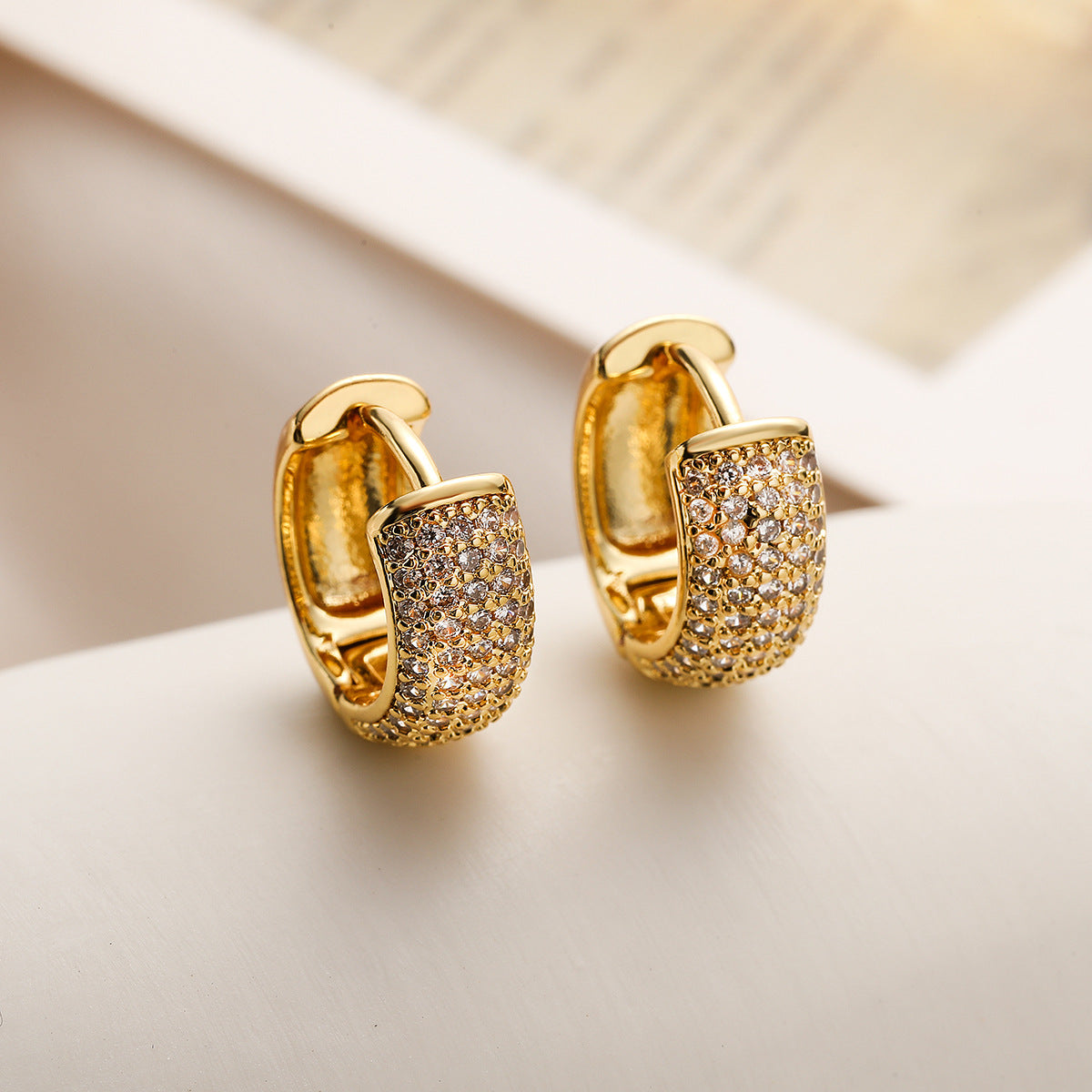 Copper Plated Real Gold Zircon Mini Ear Ring Women