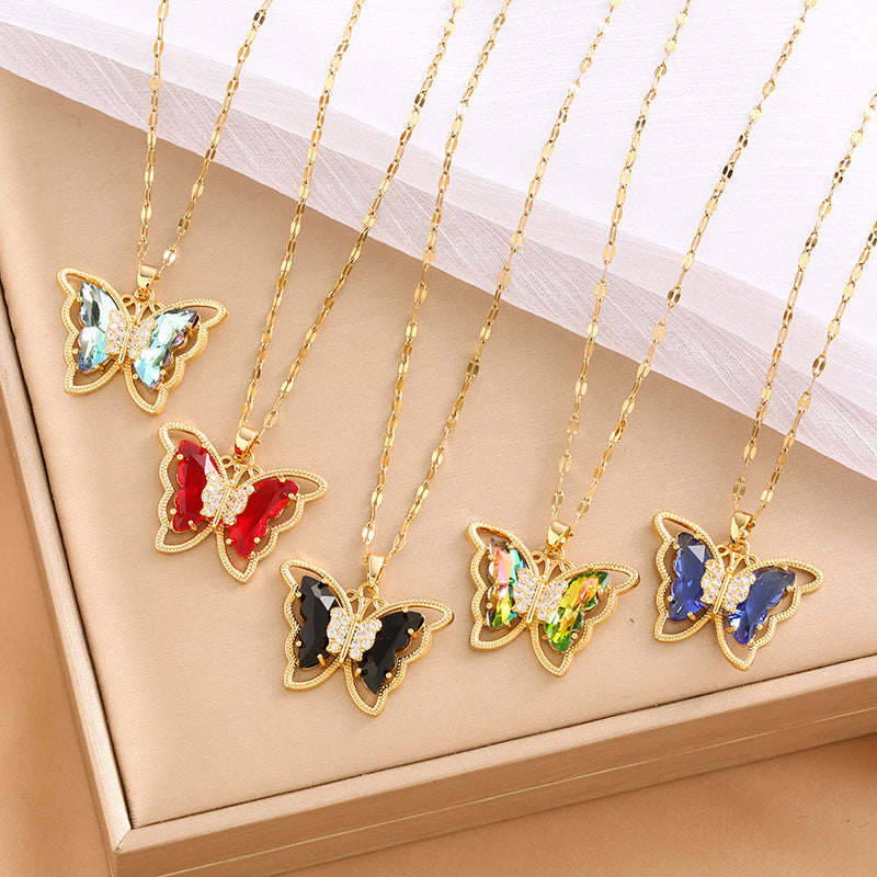 Gold Plated Crystal Butterfly Necklace