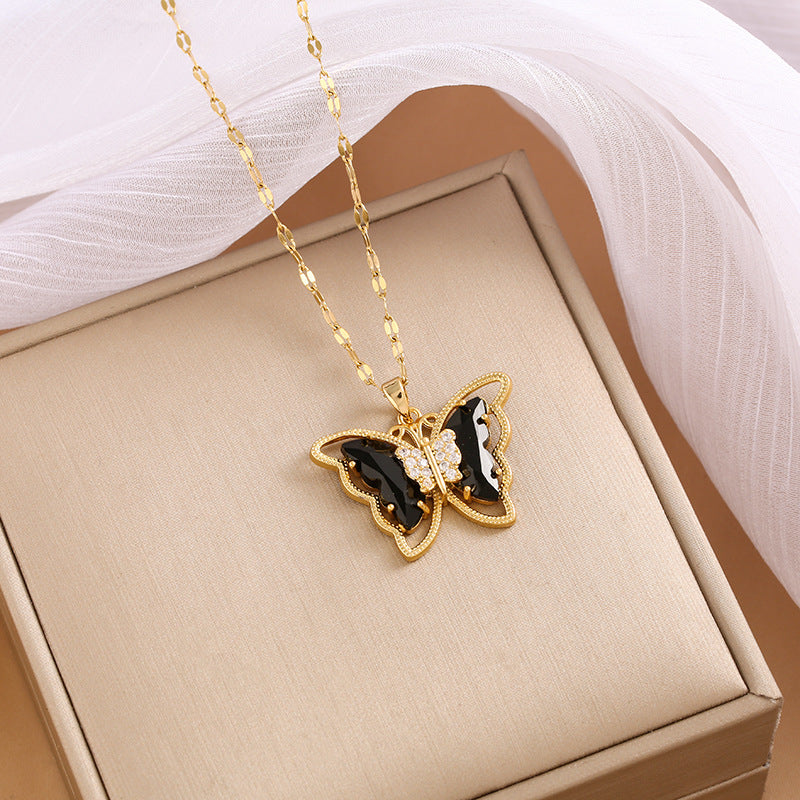 Gold Plated Crystal Butterfly Necklace