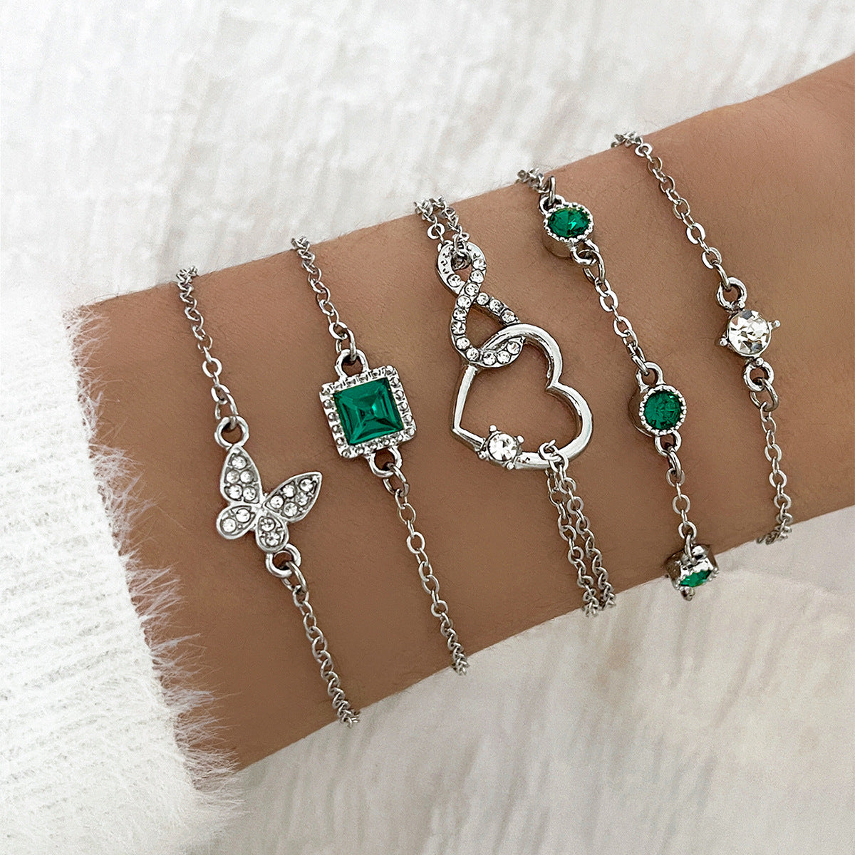 Bohemian 5pc Green Crystal Bracelet Set