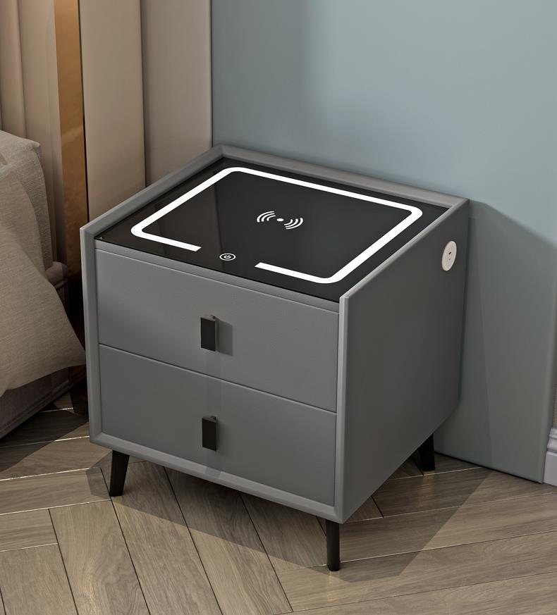 Smart Solid Wood Bedside Table with Wireless Charging