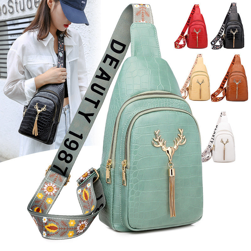 Deer Tassel Crossbody Bag with Embroidery