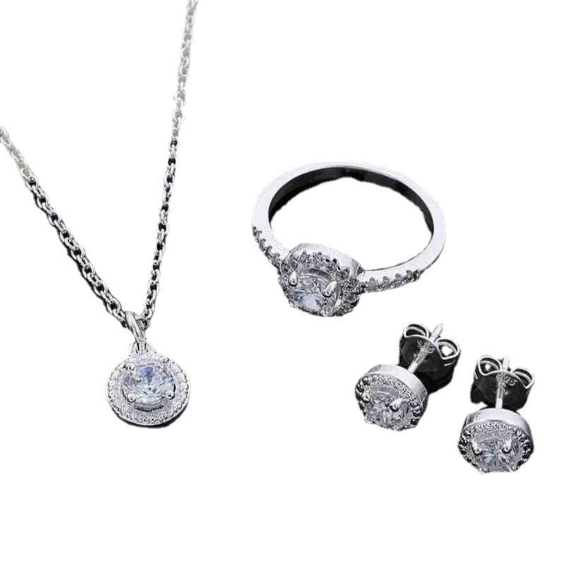 Silver Necklace, Ring, and Earrings Set