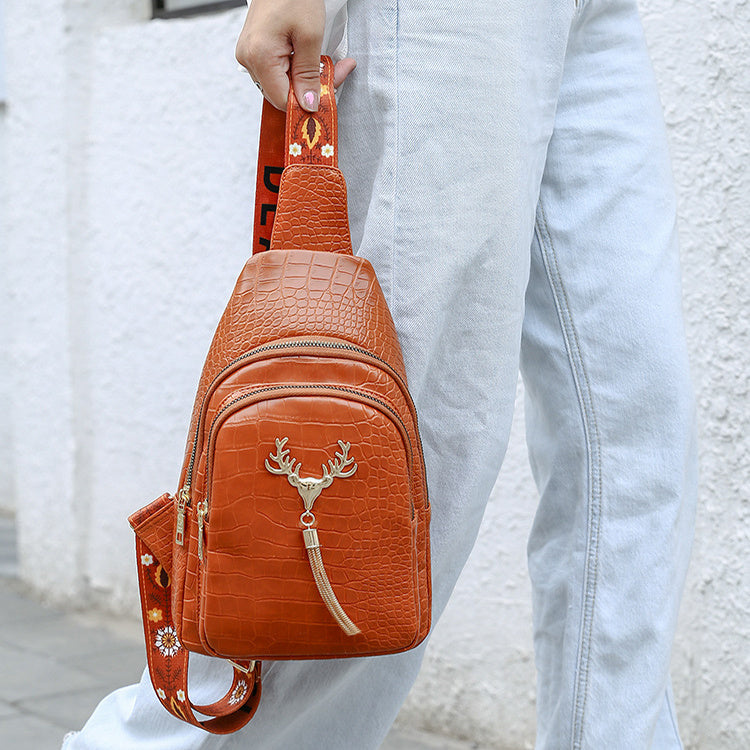 Deer Tassel Crossbody Bag with Embroidery