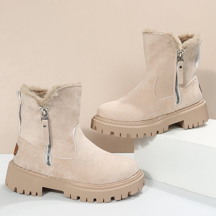 Women's Snow Boots Winter Warm Foldable Plush Tube Short Boot Solid Color Round-toe Platform Shoes